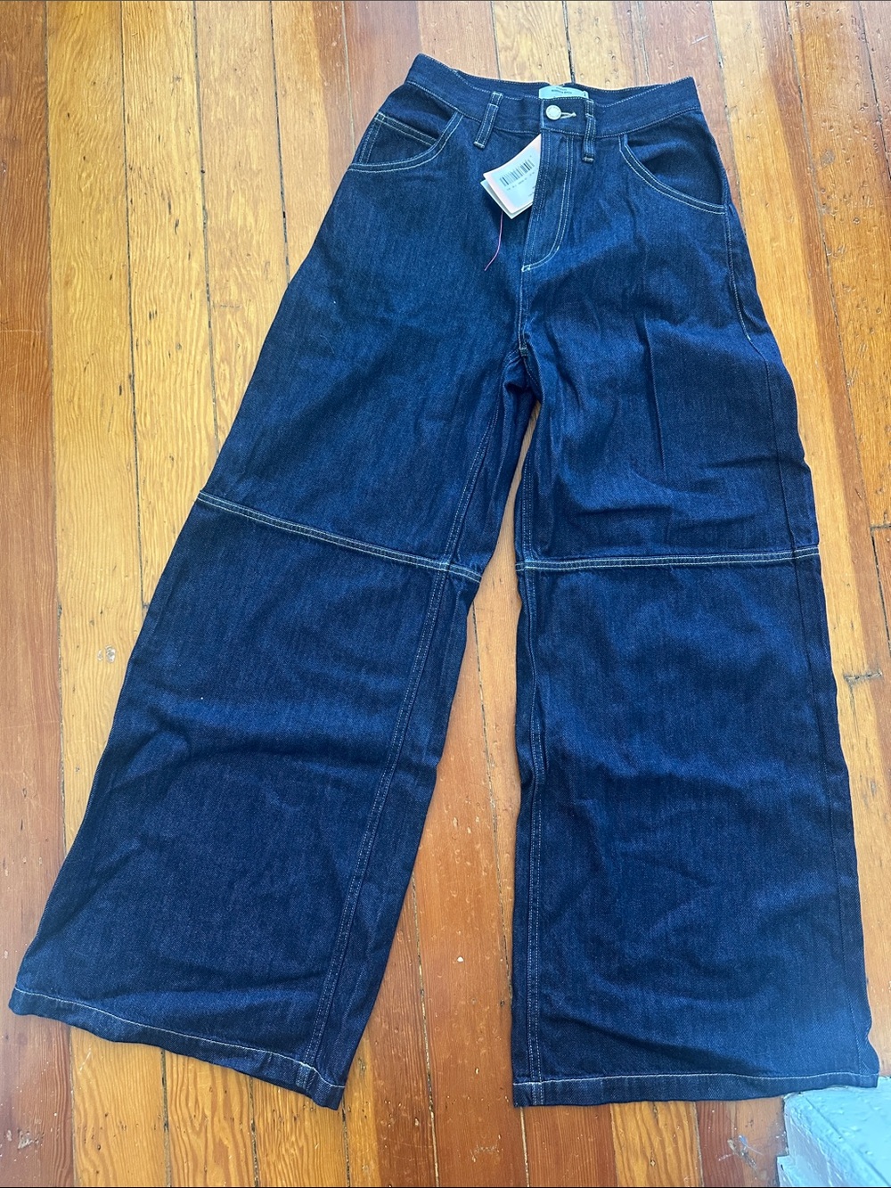Wide-Leg Dark Indigo Denim Jumpsuit Pants